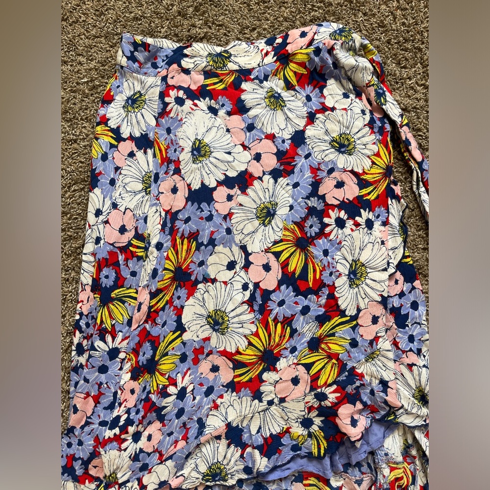 Maeve Anthropologie Sybil Wrap‎ Midi Skirt M Floral Ruffle Hem Lined Cottagecore - Picture 4 of 6